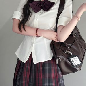 Fitted Short Sleeve Pudding Bear JK Uniform Blouse - Summer Japanese School Style Women's Top for Y2K and Kawaii Fashion