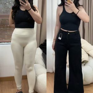 Flared Bell-Bottom Pants for Pear-Shaped Figures, Loose-Fitting Wide-Leg Black Denim Jeans for Women