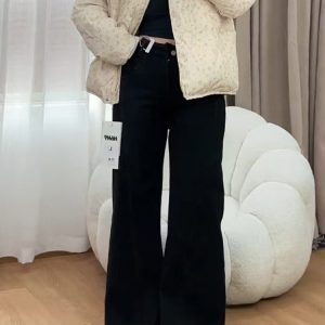 Flared Bell-Bottom Pants for Pear-Shaped Figures, Loose-Fitting Wide-Leg Black Denim Jeans for Women