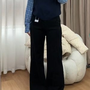 Flared Bell-Bottom Pants for Pear-Shaped Figures, Loose-Fitting Wide-Leg Black Denim Jeans for Women