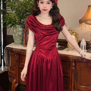 Flared Collar Little White Dress with French Court Design - Three-Color High-End Summer Dress for a Chic 90s Look