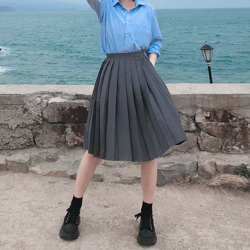 Flared Umbrella Pleated Midi Skirt - High-Temperature Slimming Design, A-Line, Wrinkle-Resistant, Versatile for Spring & Summer Wear