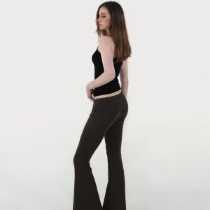 Flared Waist Knitted Ribbed Slim-Fit Pants - Y2K Style, Comfortable Fashionable Trousers for Effortless Everyday Wear