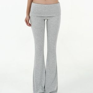 Flared Waist Knitted Ribbed Slim-Fit Pants - Y2K Style, Comfortable Fashionable Trousers for Effortless Everyday Wear