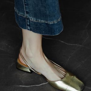 Flat Open-Toe Chunky Low-Heeled Sandals for Women - Backless Square Toe Design, Italian Style, Trendy Summer Footwear