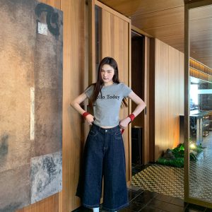 Flocked Letter Printed Short Sleeve T-Shirt for Women - Summer 2025 Slim Fit Casual Top - Trendy Y2K Style