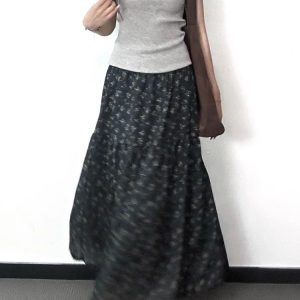 Floral A-Line Midi Skirt for Women, High-Waisted, Slimming Fit, Pear-Shaped Body, Draped Design, 2025 New Style, Elegant Fashion