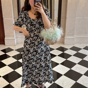 Floral Backless Dress for Women, Plus Size, 2025 Spring Summer Collection, Niche Design, Elegant French Style