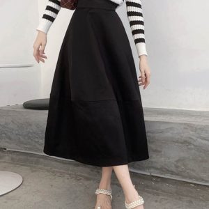 Floral Bud High-Waisted Flare Skirt - Slimming Mid-Length Commuter Style for Spring/Summer 2025