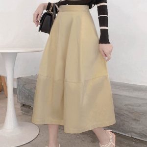 Floral Bud High-Waisted Flare Skirt - Slimming Mid-Length Commuter Style for Spring/Summer 2025