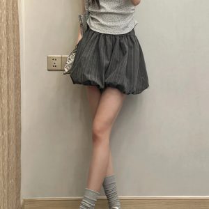 Floral Bud Plaid Skirt Pants for Women - Summer Gray Shorts, Hip-Hiding Slimming Design, Plus Size, Petite Style