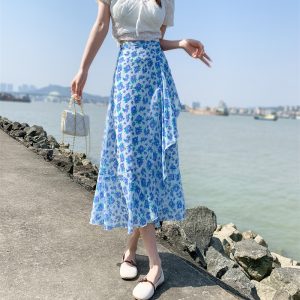 Floral Chiffon Fish Tail One-Piece Dress - Women’s Summer Bodycon Wrap Skirt with Irregular Ruffle for Beach Style