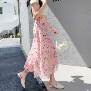 Floral Chiffon Fish Tail One-Piece Dress - Women’s Summer Bodycon Wrap Skirt with Irregular Ruffle for Beach Style