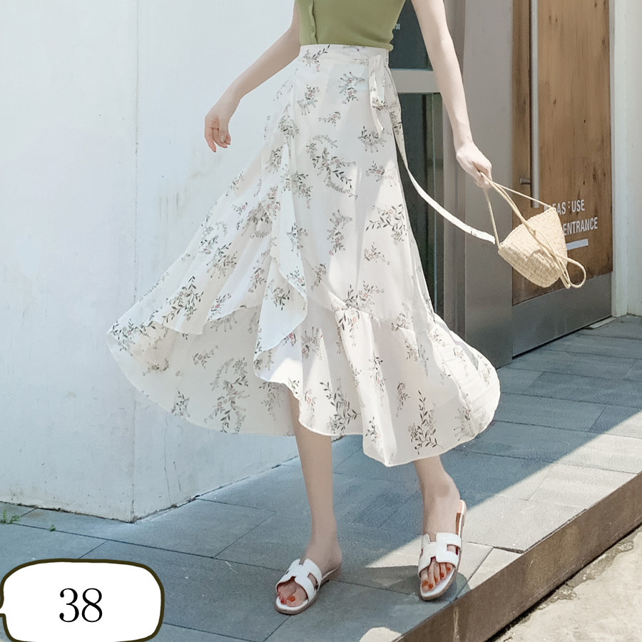 Floral Chiffon Fish Tail One-Piece Dress - Women’s Summer Bodycon Wrap Skirt with Irregular Ruffle for Beach Style