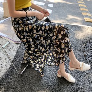 Floral Chiffon Fish Tail One-Piece Dress - Women’s Summer Bodycon Wrap Skirt with Irregular Ruffle for Beach Style