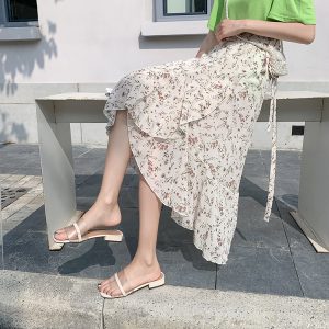 Floral Chiffon Fish Tail One-Piece Dress - Women’s Summer Bodycon Wrap Skirt with Irregular Ruffle for Beach Style