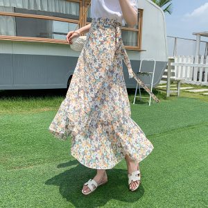 Floral Chiffon Fish Tail One-Piece Dress - Women’s Summer Bodycon Wrap Skirt with Irregular Ruffle for Beach Style