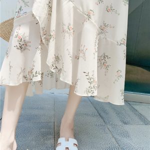 Floral Chiffon Fish Tail One-Piece Dress - Women’s Summer Bodycon Wrap Skirt with Irregular Ruffle for Beach Style