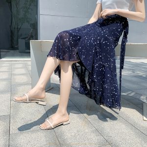 Floral Chiffon Fish Tail One-Piece Dress - Women’s Summer Bodycon Wrap Skirt with Irregular Ruffle for Beach Style