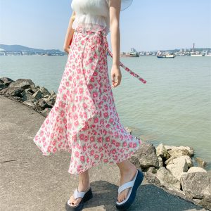 Floral Chiffon Fish Tail One-Piece Dress - Women’s Summer Bodycon Wrap Skirt with Irregular Ruffle for Beach Style