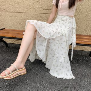 Floral Chiffon Fish Tail One-Piece Dress - Women’s Summer Bodycon Wrap Skirt with Irregular Ruffle for Beach Style