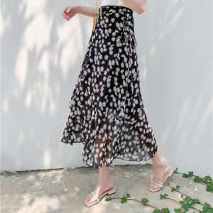 Floral Chiffon Fish Tail One-Piece Dress - Women’s Summer Bodycon Wrap Skirt with Irregular Ruffle for Beach Style