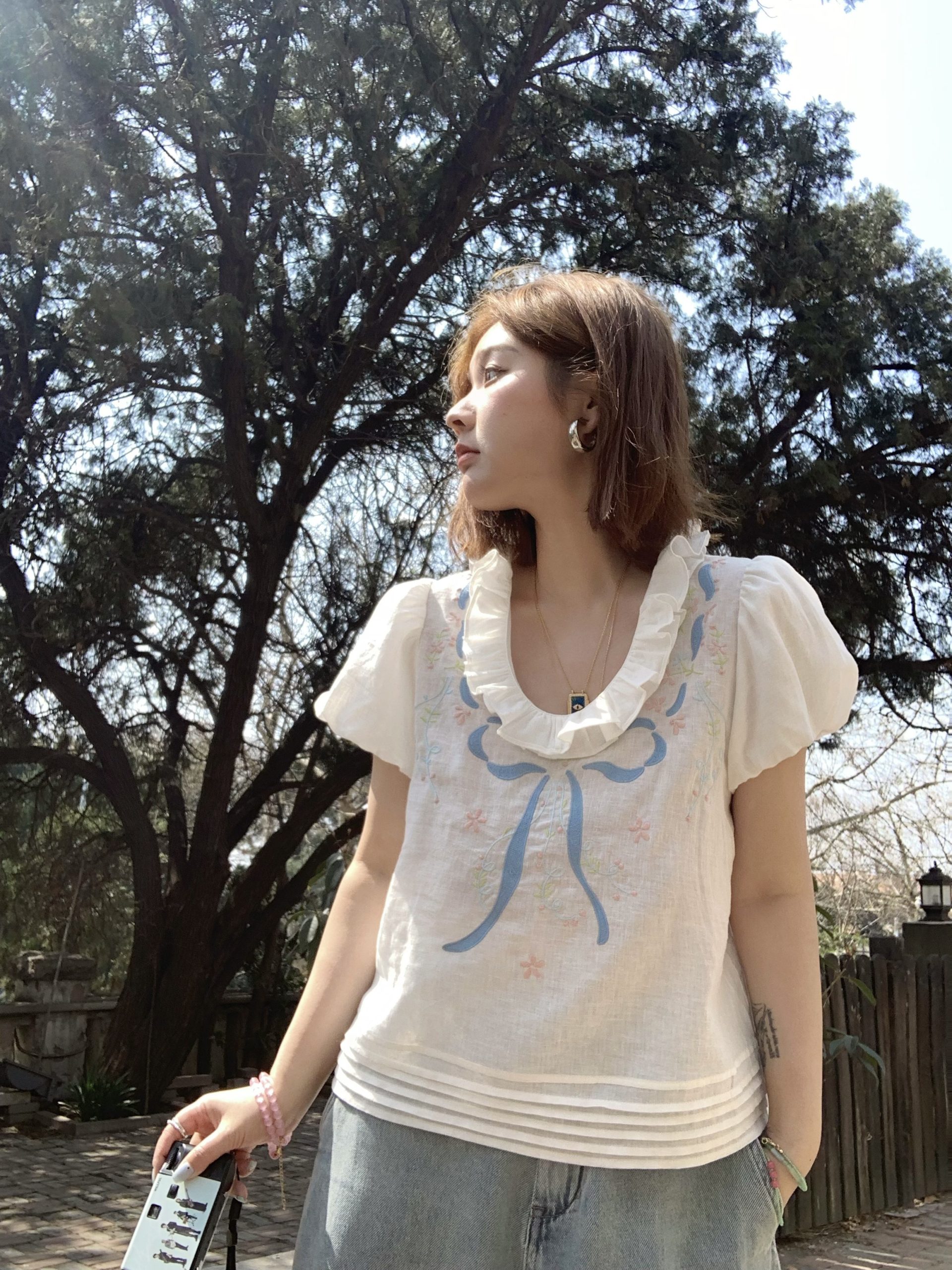 Floral Embroidery Linen Short Sleeve Shirt and Skirt Set for Women - Vintage Summer Outfit, Loose Fit, Boho Style Floral Embroidery Linen Short Sleeve Shirt and Skirt Set for Women - Vintage Summer Outfit, Loose Fit, Boho Style