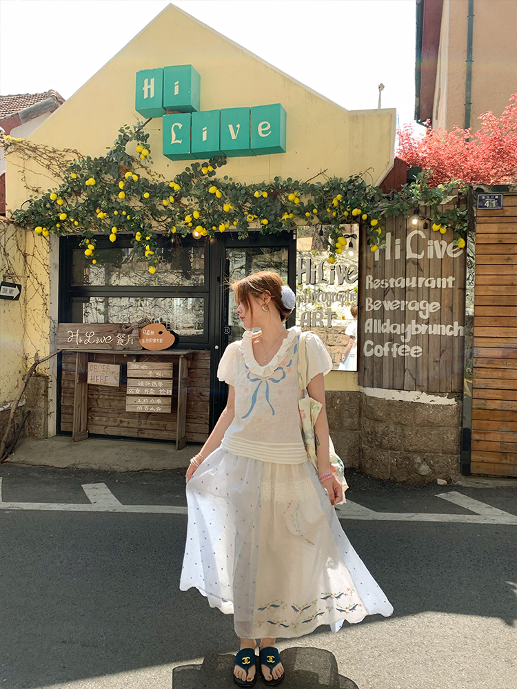 Floral Embroidery Linen Short Sleeve Shirt and Skirt Set for Women - Vintage Summer Outfit, Loose Fit, Boho Style Floral Embroidery Linen Short Sleeve Shirt and Skirt Set for Women - Vintage Summer Outfit, Loose Fit, Boho Style