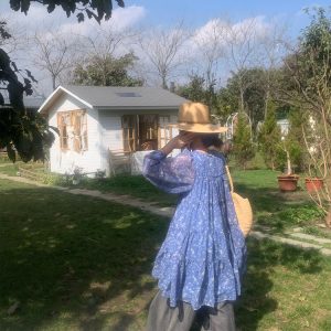 Floral Long Sleeve Chiffon Dress for Women - Spring Loose Puff Sleeve Cake Dress, Vintage Flower Dance Style, Perfect for Spring Events