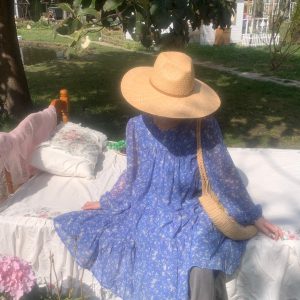 Floral Long Sleeve Chiffon Dress for Women - Spring Loose Puff Sleeve Cake Dress, Vintage Flower Dance Style, Perfect for Spring Events