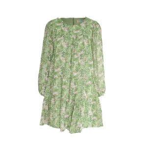 Floral Long Sleeve Chiffon Dress for Women - Spring Loose Puff Sleeve Cake Dress, Vintage Flower Dance Style, Perfect for Spring Events