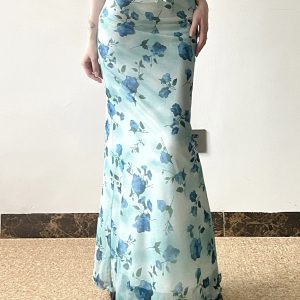 Floral Mesh Skirt for Women - Low Waist Slim Fit Long Pants - Summer Island Rose Design - Vacation Ready Mint Green Style