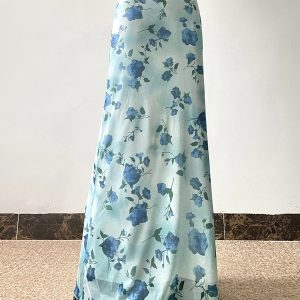 Floral Mesh Skirt for Women - Low Waist Slim Fit Long Pants - Summer Island Rose Design - Vacation Ready Mint Green Style