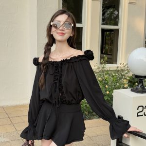 Floral One-Shoulder Chiffon Shirt Dress for Women - Lightweight Waist-Cinching Style for Spring and Summer Fashion