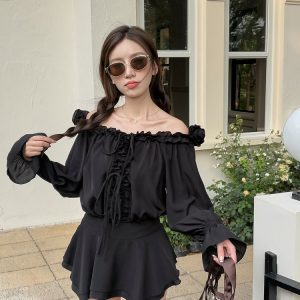 Floral One-Shoulder Chiffon Shirt Dress for Women - Lightweight Waist-Cinching Style for Spring and Summer Fashion