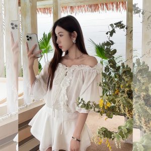 Floral One-Shoulder Chiffon Shirt Dress for Women - Lightweight Waist-Cinching Style for Spring and Summer Fashion