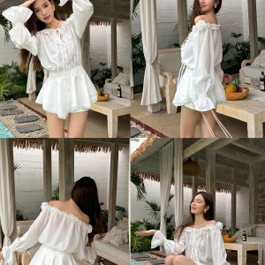 Floral One-Shoulder Chiffon Shirt Dress for Women - Lightweight, Waist-Cinching, Sweet Spring/Summer Style Short Skirt