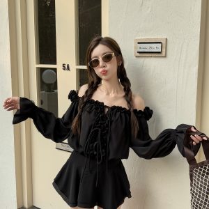 Floral One-Shoulder Chiffon Shirt Dress for Women - Lightweight, Waist-Cinching, Sweet Spring/Summer Style Short Skirt