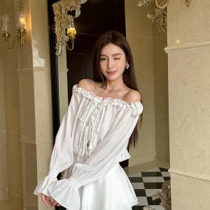 Floral One-Shoulder Chiffon Shirt Dress for Women - Lightweight, Waist-Cinching, Sweet Spring/Summer Style Short Skirt