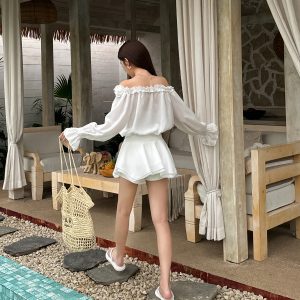 Floral One-Shoulder Chiffon Shirt Dress for Women - Lightweight, Waist-Cinching, Sweet Spring/Summer Style Short Skirt