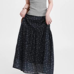 Floral Plus Size A-Line Long Skirt for Women, Summer 2025 Lightweight Style, Flattering Design to Hide Belly