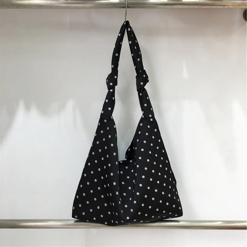 Floral Polka Dot Women's Tote Bag - Handmade Japanese & Korean Style Shoulder Bag with Tie Strap