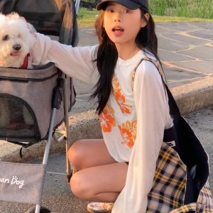 Floral Print Long Sleeve T-Shirt for Women - American Style Loose Round Neck Sun Protection Cover-Up - Summer Thin Top