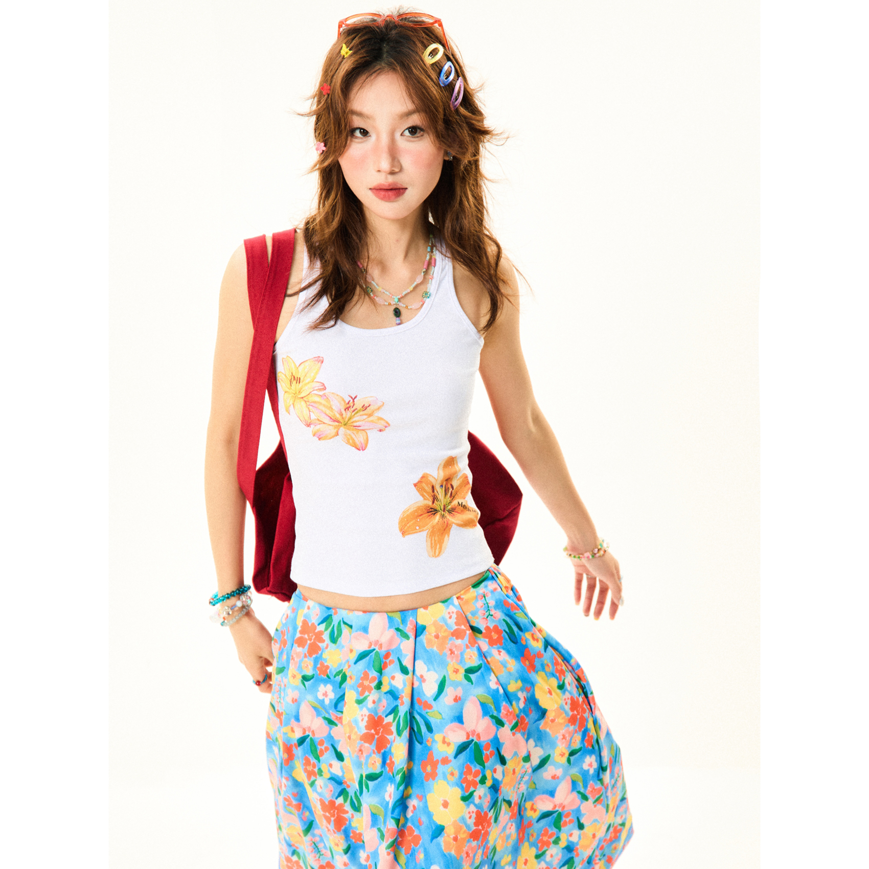 Floral Print Tank Top for Women - Sweet and Spicy Summer Slim Fit - American Style, 90s Inspired, Casual Fashion Top