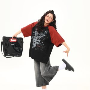 Floral Printed Color-Blocking Raglan Short Sleeve T-Shirt for Women - Trendy Summer Loose Fit American Retro Style Tee