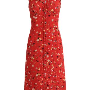 Floral Red Long Dress for Women - French-Style Summer Vacation Dress 2025, Celebrity-Inspired, Perfect for 90s and Y2K Fashion