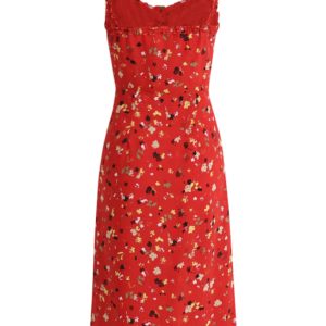 Floral Red Long Dress for Women - French-Style Summer Vacation Dress 2025, Celebrity-Inspired, Perfect for 90s and Y2K Fashion