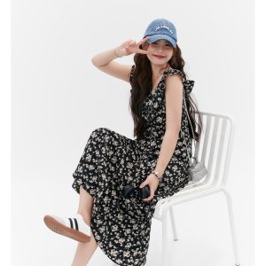 Floral Ruffled Sleeve Tea Dress - Curvy Fit, Waist-Defined, Vintage-Inspired Floral Print, Perfect for Y2K and Summer Events