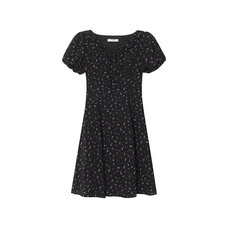 Floral Ruffled V-Neck Dress for Women, Tie Waist-Cinching, Mid-Length A-Line, Perfect for 2025 Spring and Summer Fashion