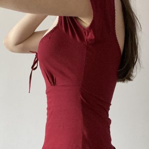 Floral Season Rose Women's Summer T-Shirt - Small Fly Sleeve, Low Square Neck, Butterfly Tie, Solid Color, Brightening Style